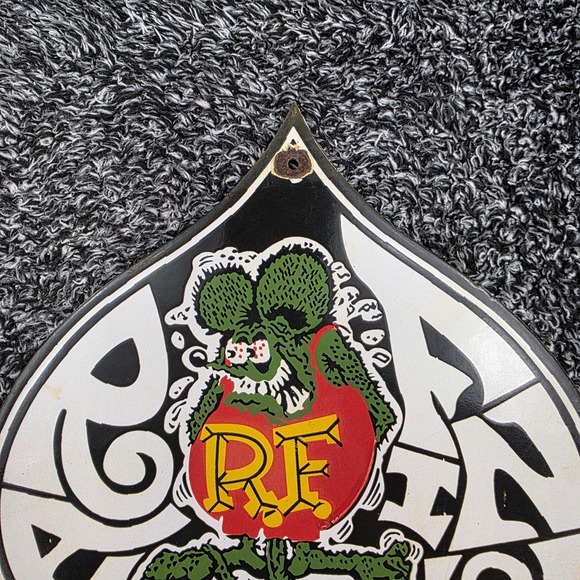 Vintage Rat Fink Porcelain Sign Ed‎ Roth Hot Rod Ace Of Spades Design Gas/Oil - Picture 4 of 12